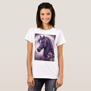 "Blooming Dreams: The Purple Floral Fantasy Horse" T-Shirt