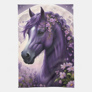 "Blooming Dreams: The Purple Floral Fantasy Horse" Tea Towel