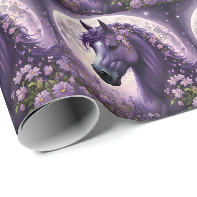 "Blooming Dreams: The Purple Floral Fantasy Horse" Wrapping Paper (Roll Corner)