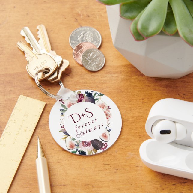Blooming Figs | Moody Rustic Fruit Blossom Custom Key Ring (Desk)