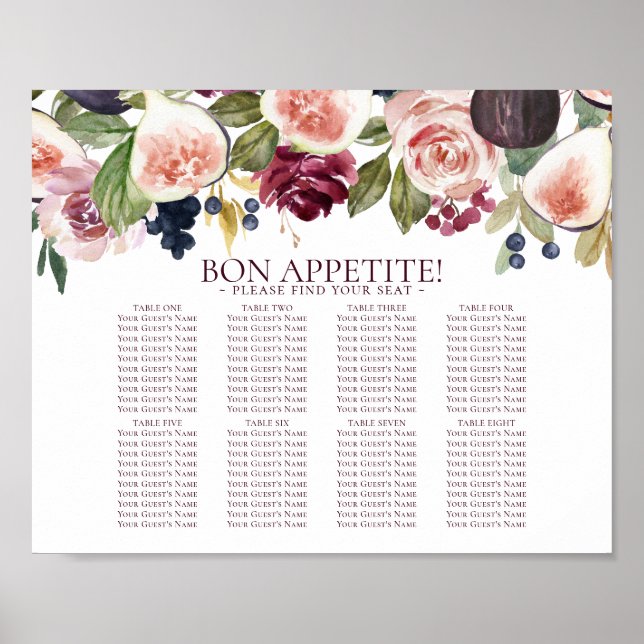 Blooming Figs | Moody Rustic Fruit Seating Chart (Front)