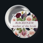 Blooming Figs | Rustic Fruit Blossoms Bridal Party 7.5 Cm Round Badge<br><div class="desc">Modern hand-painted rich, dark, and moody watercolor floral garlands and wreaths with a rustic flair in burgundy, marsala, and wine reds with plum purple and blush pink rose peonies embellished by botanical laurel eucalyptus greenery and deep accents in olive green and violet purple undertones. From the "Blooming Figs" collection this...</div>