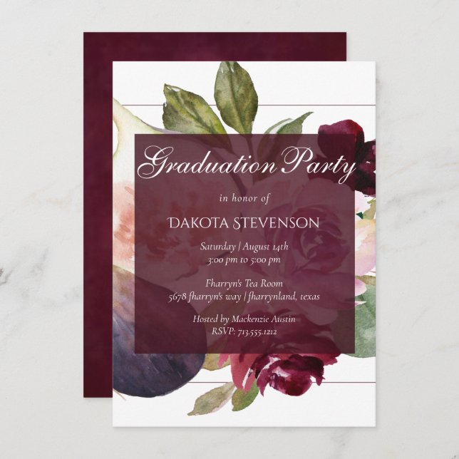 Blooming Figs | Rustic Fruit Blossoms Graduation Invitation (Front/Back)
