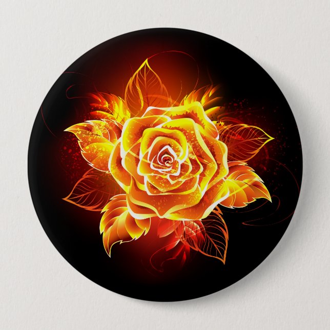 Blooming Fire Rose 10 Cm Round Badge (Front)