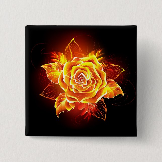 Blooming Fire Rose 15 Cm Square Badge (Front)