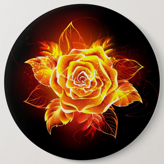 Blooming Fire Rose 6 Cm Round Badge (Front)