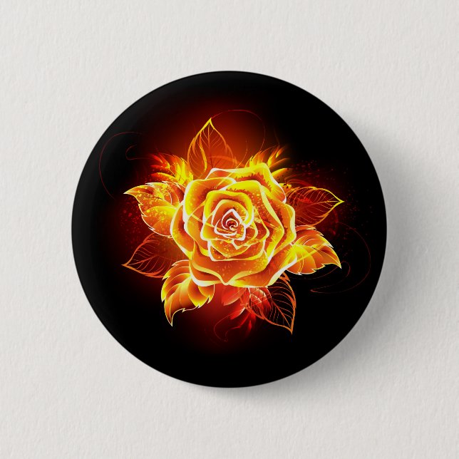 Blooming Fire Rose 6 Cm Round Badge (Front)