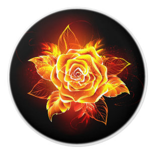 Blooming Fire Rose Ceramic Knob