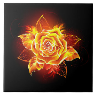 Blooming Fire Rose Ceramic Tile