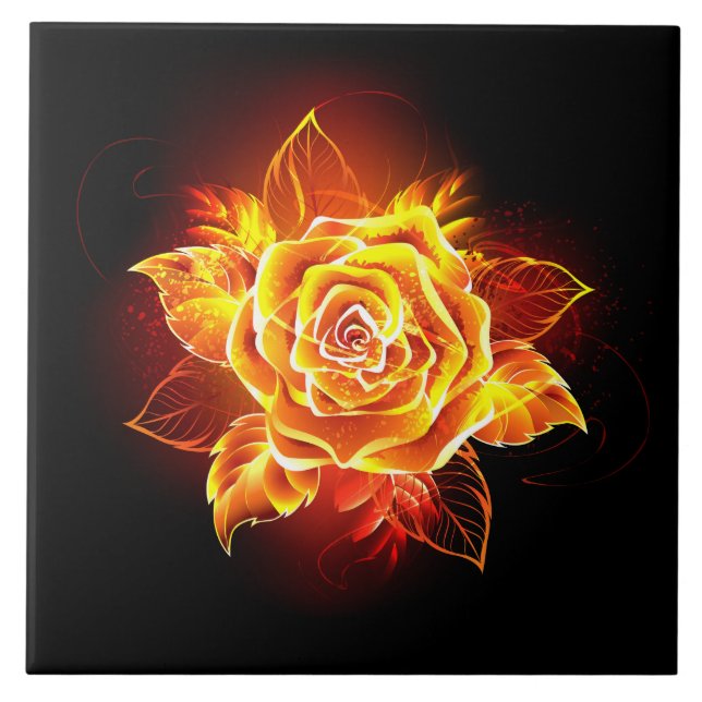 Blooming Fire Rose Ceramic Tile (Front)