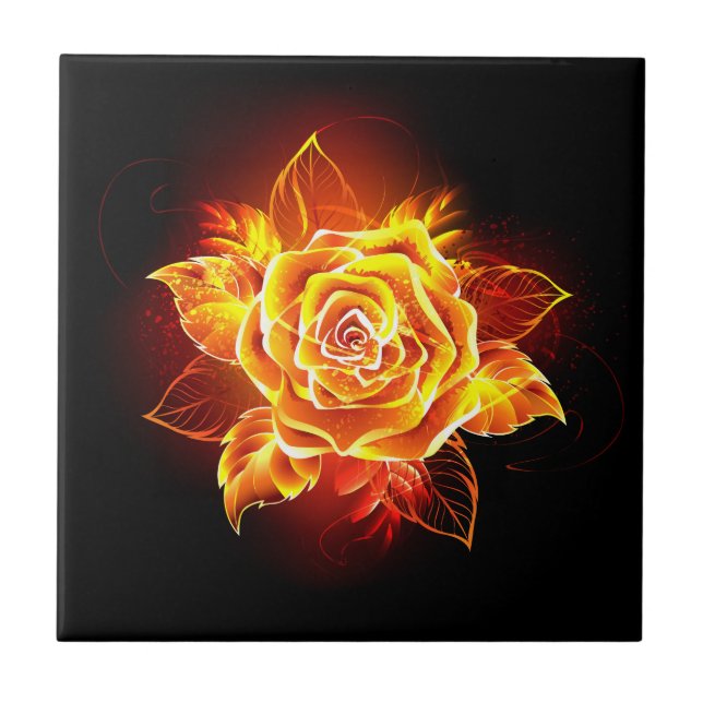 Blooming Fire Rose Ceramic Tile (Front)