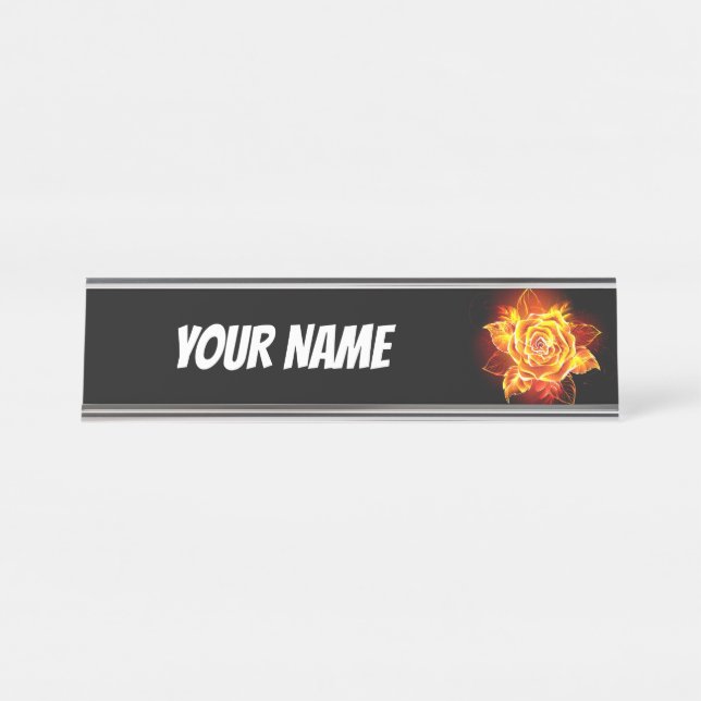 Blooming Fire Rose Desk Name Plate (Front)