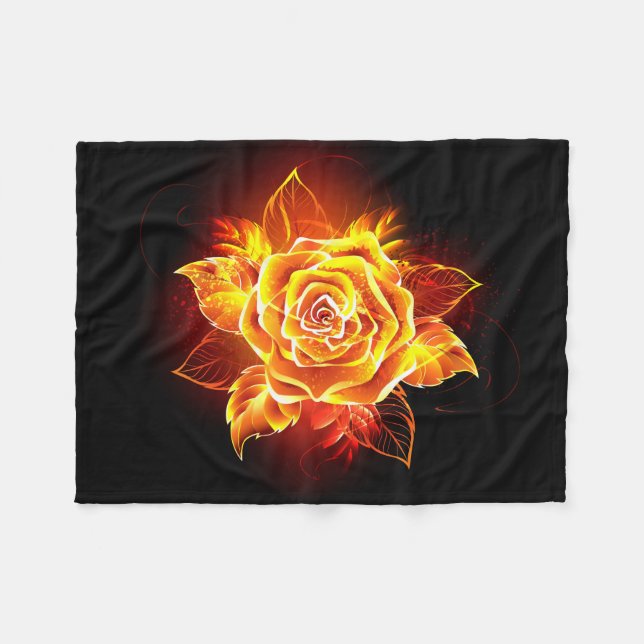 Blooming Fire Rose Fleece Blanket (Front (Horizontal))