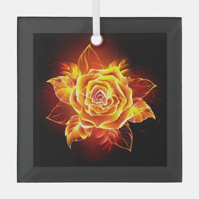 Blooming Fire Rose Glass Tree Decoration (Front)