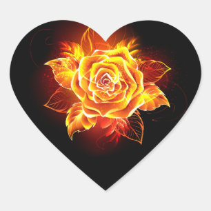 Blooming Fire Rose Heart Sticker