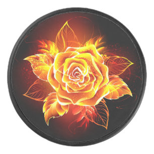 Blooming Fire Rose Hockey Puck