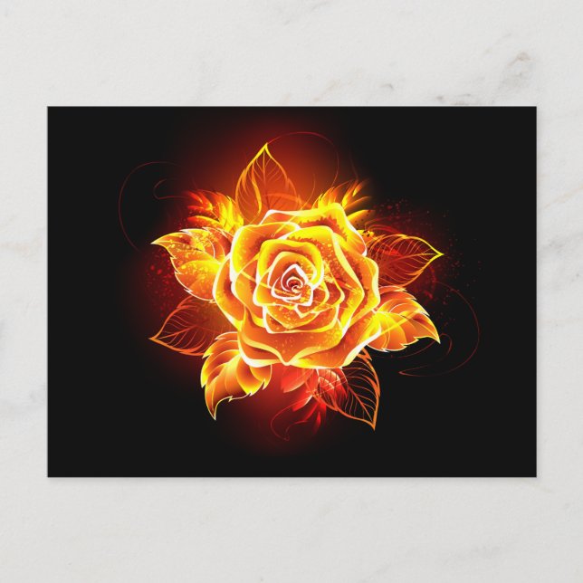 Blooming Fire Rose Holiday Postcard (Front)