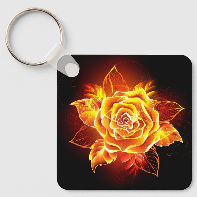 Blooming Fire Rose Key Ring (Front)