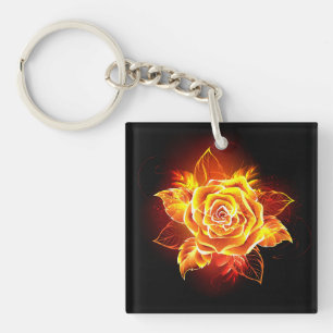 Blooming Fire Rose Key Ring