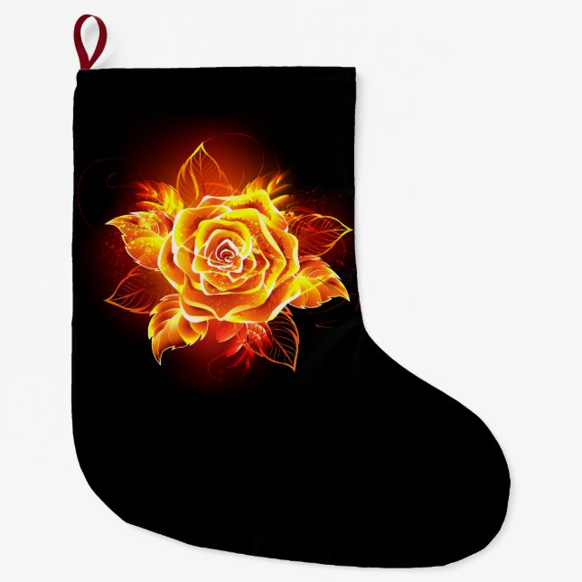 Blooming Fire Rose Large Christmas Stocking (Front)