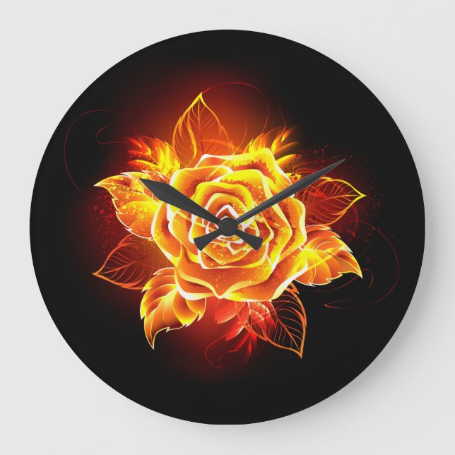 Blooming Fire Rose Large Clock (Front)