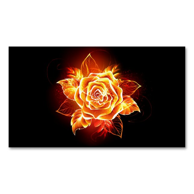 Blooming Fire Rose Magnetic Business Card (Front)