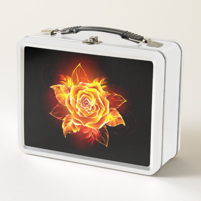 Blooming Fire Rose Metal Lunch Box (Front)