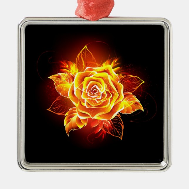 Blooming Fire Rose Metal Ornament (Front)