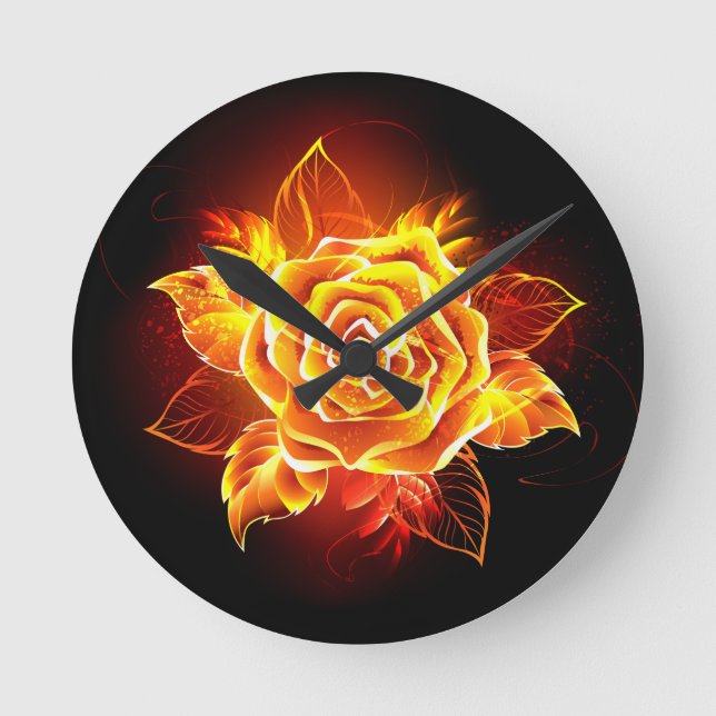 Blooming Fire Rose Round Clock (Front)