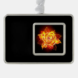 Blooming Fire Rose Silver Plated Framed Ornament