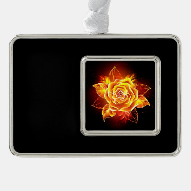 Blooming Fire Rose Silver Plated Framed Ornament (Front)
