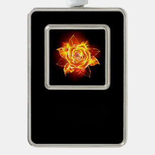Blooming Fire Rose Silver Plated Framed Ornament