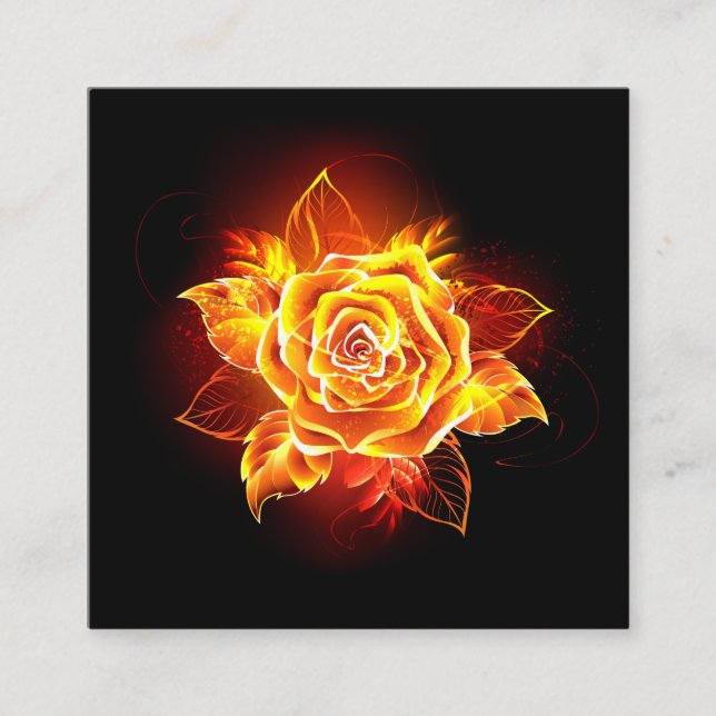 Blooming Fire Rose Square Business Card (Front)