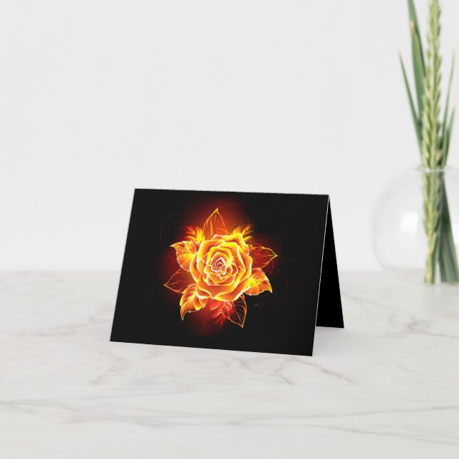 Blooming Fire Rose Thank You Card (Front)