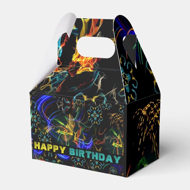 Blooming Fireworks Folk Art Birthday Favour Box (Front Side)