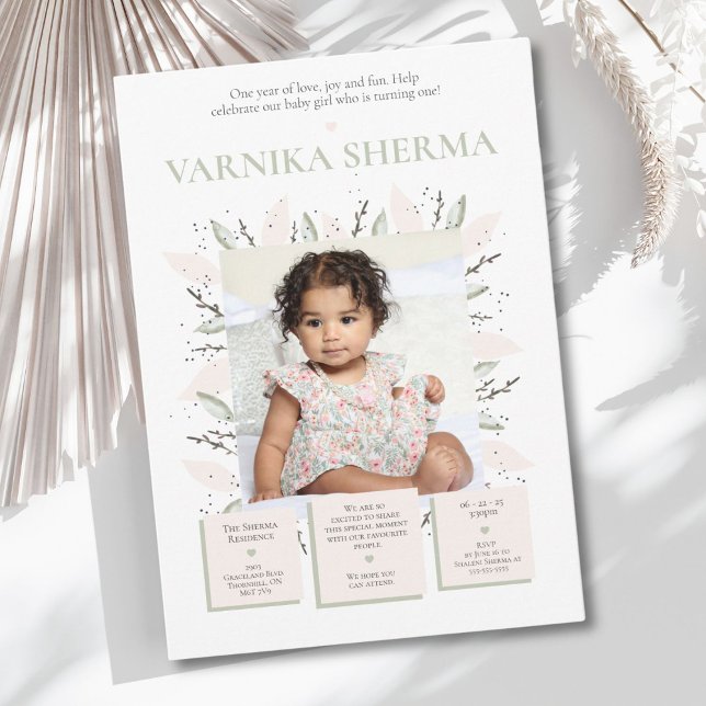 Blooming First Birthday Invitation (Celebrate your baby girl’s first year with this pretty floral invitation.)