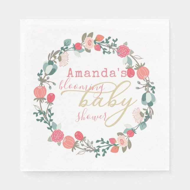 Blooming Floral Baby Shower Paper Napkin (Front)