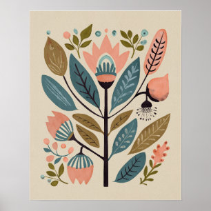 Blooming Floral - Cuckoo in Bloom Folk Art Poster