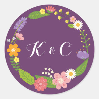 Blooming Floral Frame Rustic Garden Wedding Classic Round Sticker