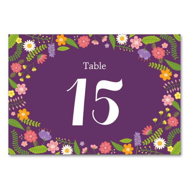 Blooming Floral Frame Rustic Garden Wedding Table Number (Front)