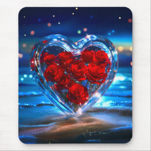Blooming Floral Heart Crystal Mouse Pad