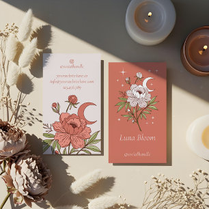 Blooming Floral Peony Celestial Holistic Moon Business Card