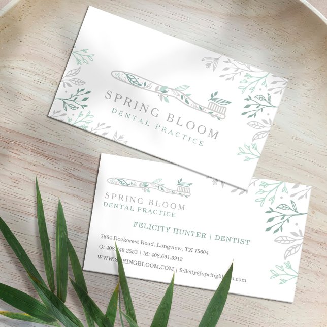 Blooming Flourishing Dental Toothbrush Tree Logo Business Card (Blooming Flourishing Dental Toothbrush Tree Logo Business Card)