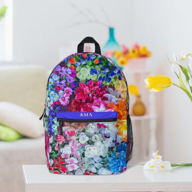 Blooming Flower Garden Monogram Printed Backpack (Creator Uploaded)