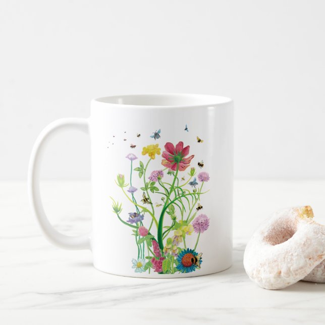 Blooming Flowers for Wild Bees and Bumblebees  Coffee Mug (With Donut)