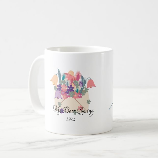 Blooming Flowers In an Envelope with editable text Coffee Mug (Front Left)