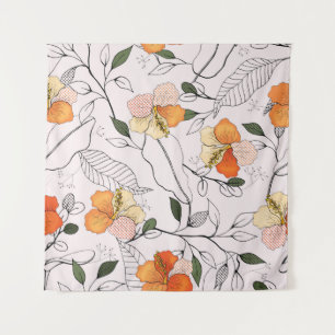 Blooming Flowers. Realistic isolated seamless flow Tapestry