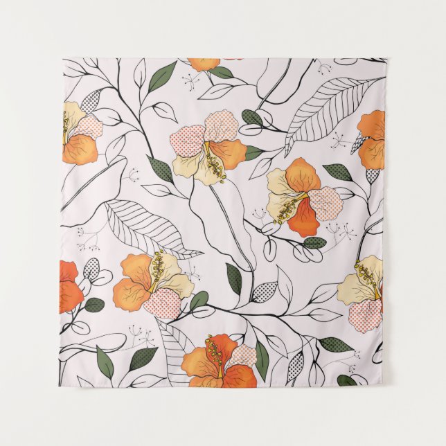 Blooming Flowers. Realistic isolated seamless flow Tapestry (Front)