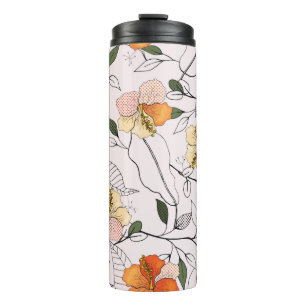 Blooming Flowers. Realistic isolated seamless flow Thermal Tumbler