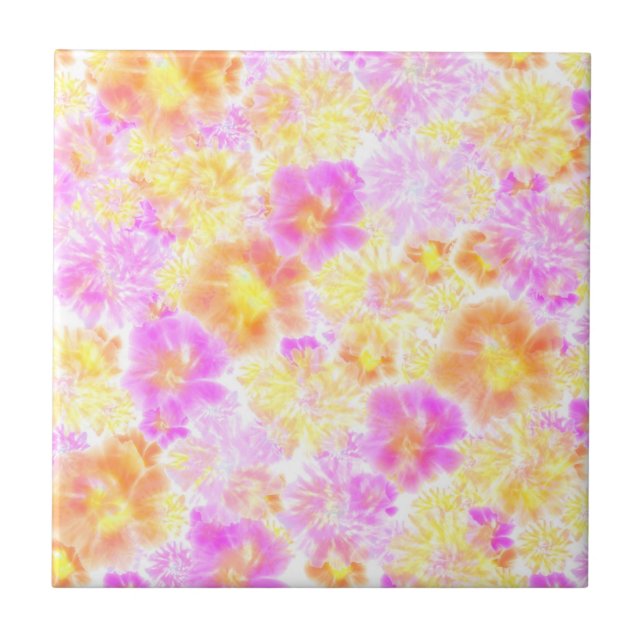 Blooming Flowers Shibori Floral Tie Dye Pattern   Ceramic Tile (Front)